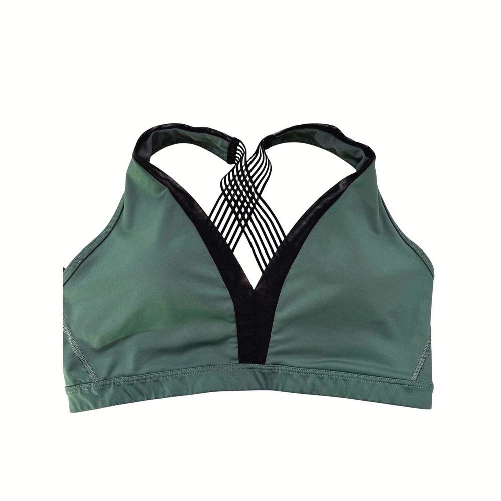 Victoria Sport Mesh Stripe Crossback Sports Bra Women Large‎ Olive Green